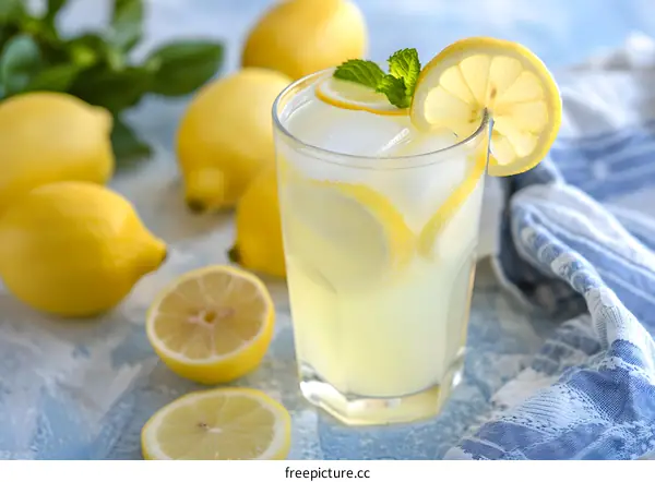 Refreshing Glass of Lemonade with Lemon Slices and Mint