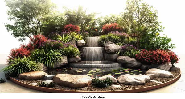 Serene Waterfall in a Japanese Zen Garden