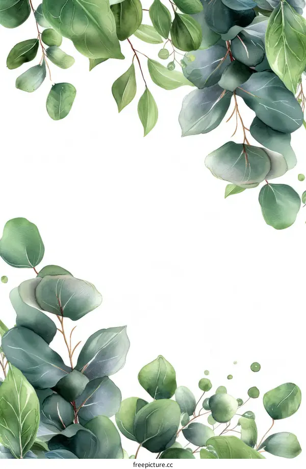 Green eucalyptus leaves watercolor illustration
