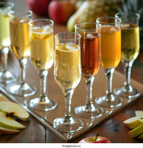 Champagne Glasses and Apples on a Table