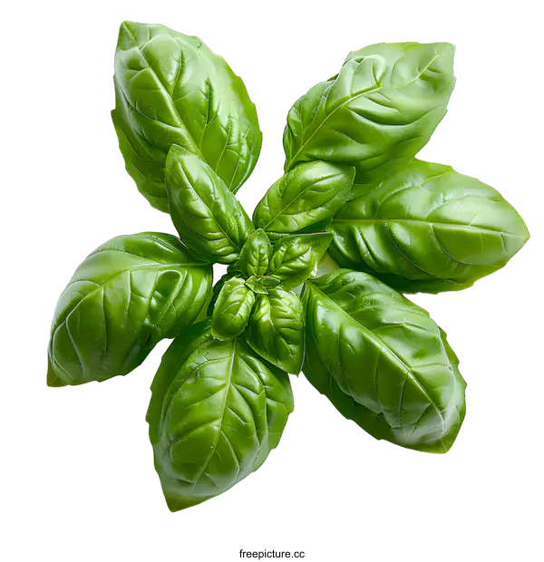 [Transparent Background PNG]Fresh Basil Leaves on White