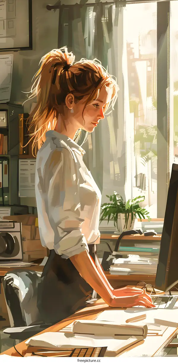 woman working at a computer in an office