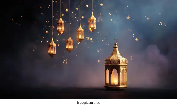 Golden Lanterns Illuminating a Mystical Night