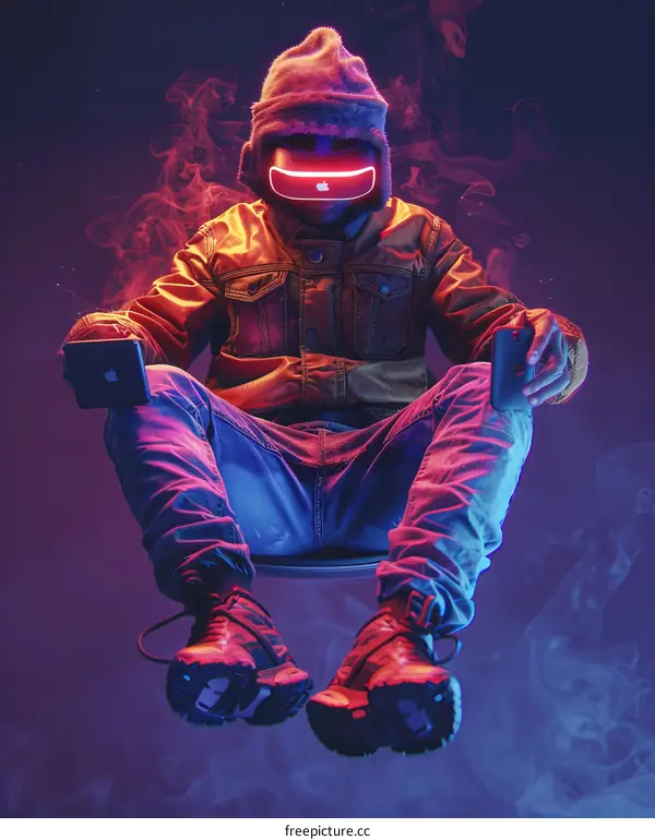 Person using virtual reality headset and holding smartphones