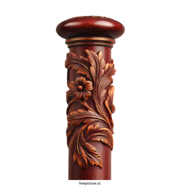 [Transparent Background PNG]Carved Wooden Pillar with Floral Design