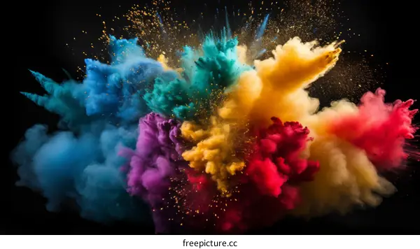 Colorful powder explosion on black background