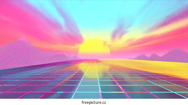 Retro Futuristic Sunset Landscape