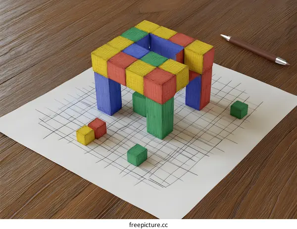 Colorful Building Blocks on a Grid Paper