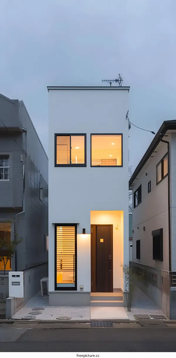 Modern White House with Windows and a Door