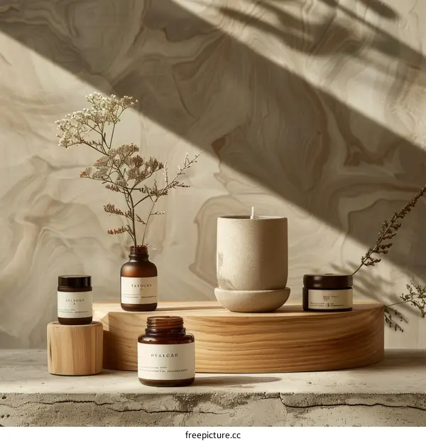 Natural Beauty Products Displayed on Wooden Table
