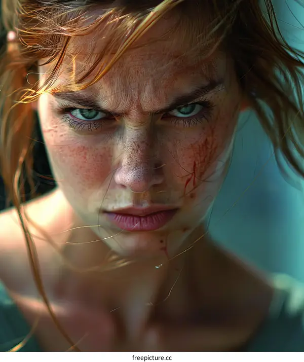 Closeup Portrait of a Woman with War Wounds