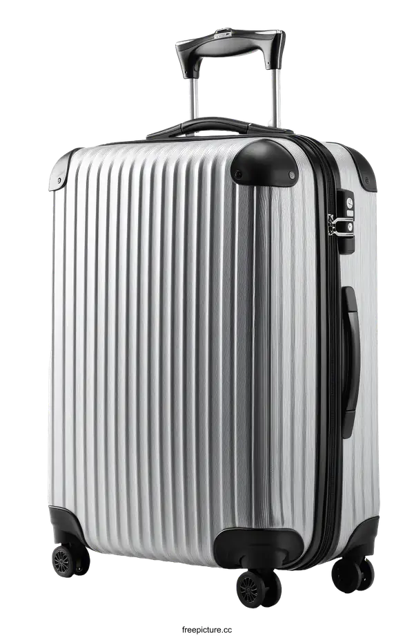 [Transparent Background PNG]Modern Silver Suitcase with Wheels