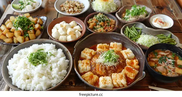 A table full of delicious Japanese food
