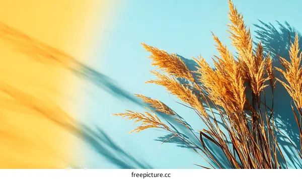 Golden Pampas Grass on Blue and Yellow Background
