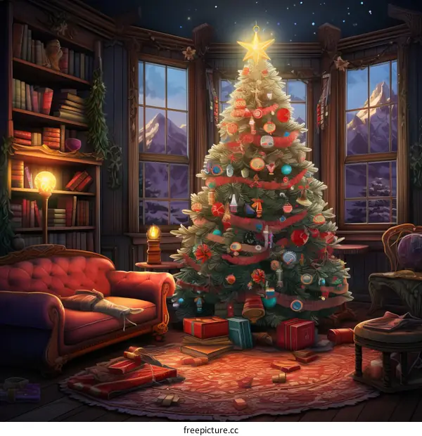 Cozy Christmas Living Room with Fireplace and Festive Decor