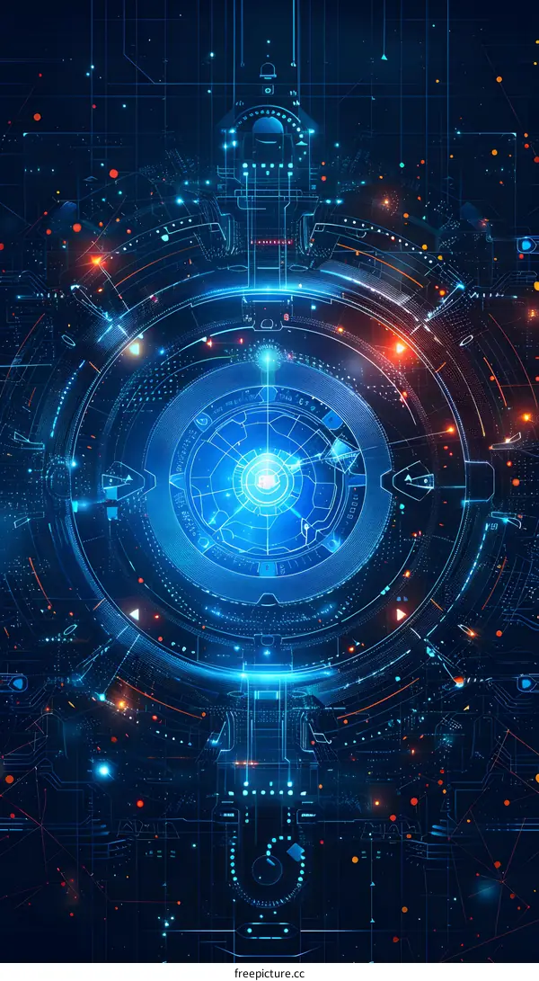 Blue technology background with circles and lines