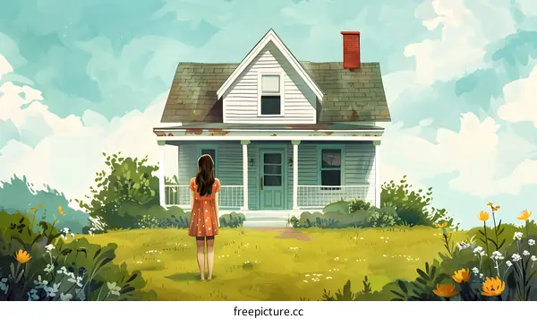 girl standing in front of a house