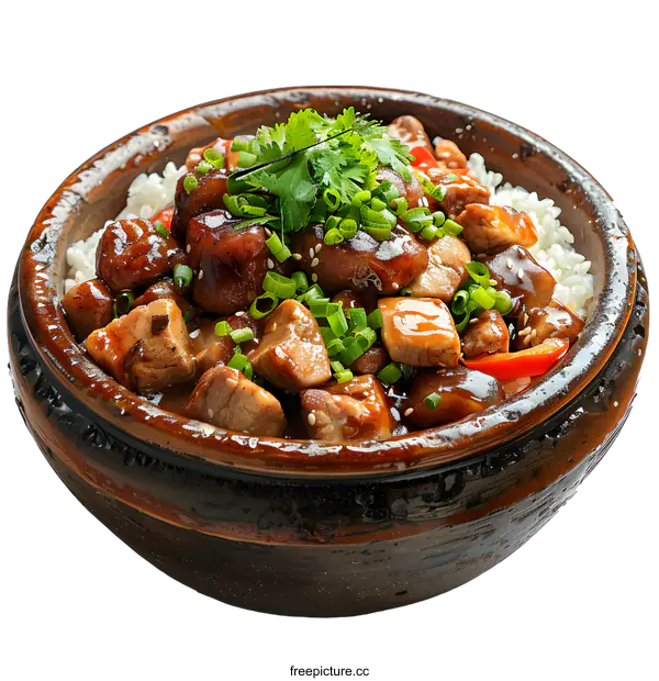 [Transparent Background PNG]A bowl of rice topped with pork and vegetables