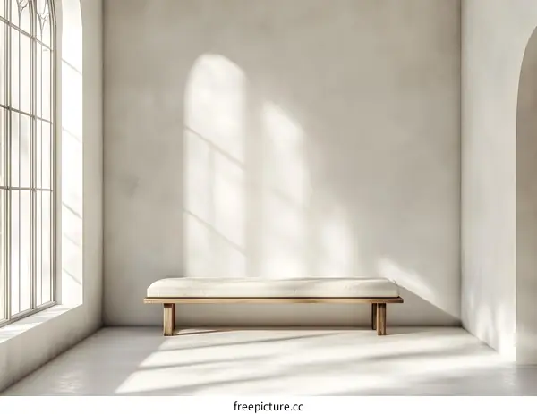 Minimalist Interior Design with Beige Bench in Front of Window