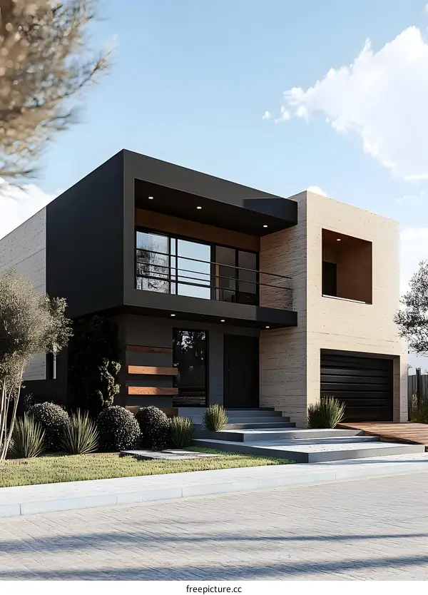 Modern Home Exterior Design with Black and Tan Facade