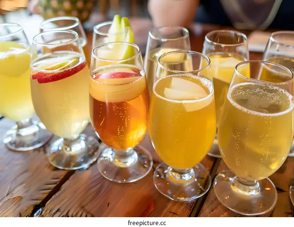 Closeup of Glasses of Apple Cider on a Wooden Table