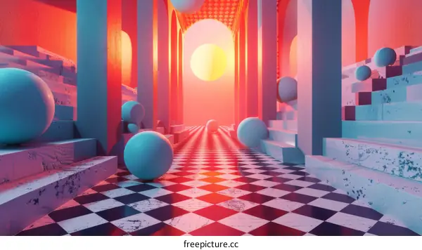 Checkered Floor with Yellow Sun