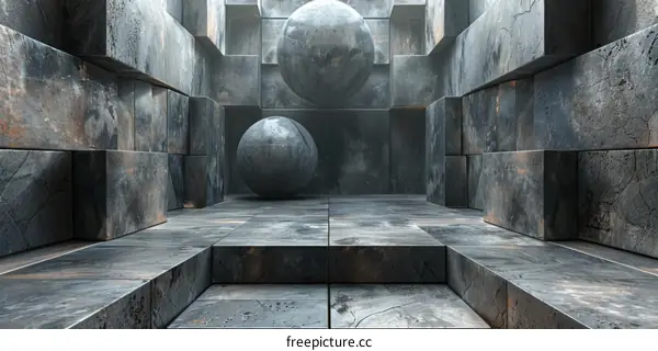 Abstract Empty Concrete Room with Spheres
