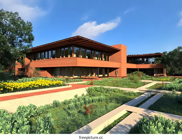 Modern Red Brick House with Garden and Patio