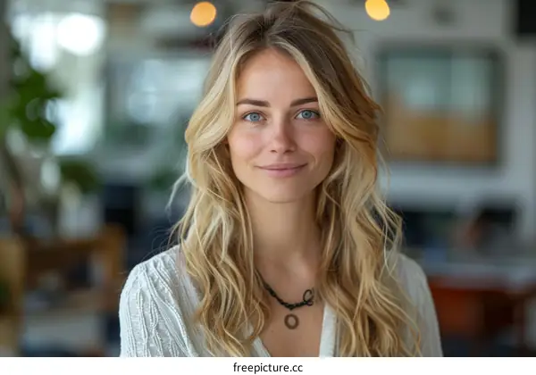 Portrait of a young blonde woman smiling