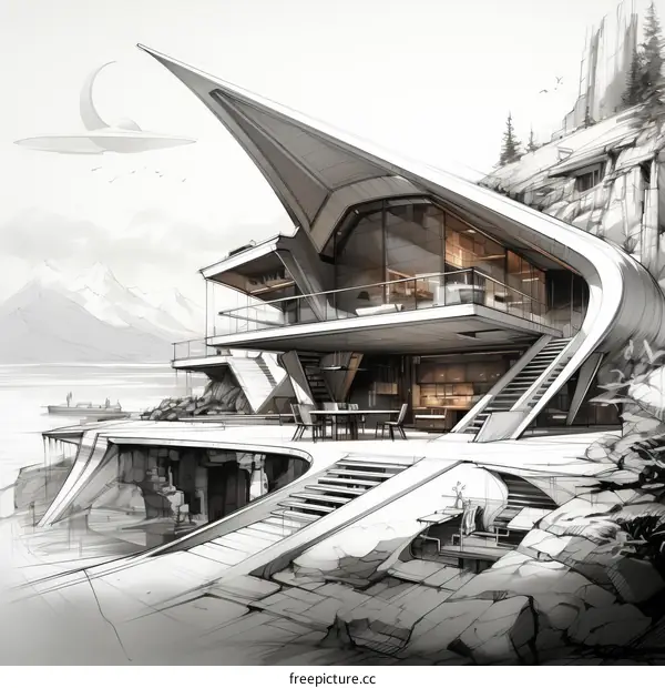 Modern Futuristic House Design on Cliffside