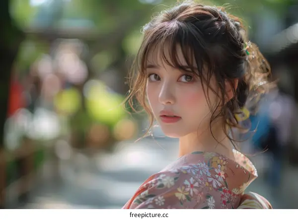 Portrait of a beautiful Asian woman in a kimono