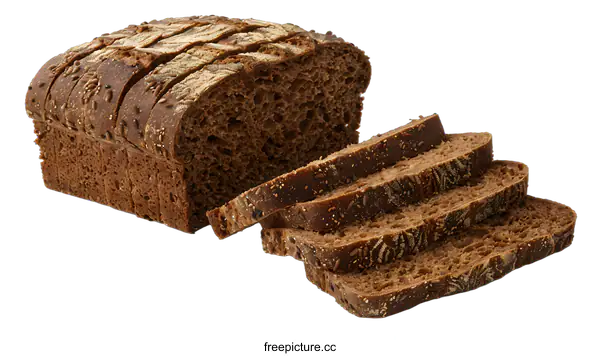 [Transparent Background PNG]Freshly Baked Sliced Rye Bread Isolated on White Background