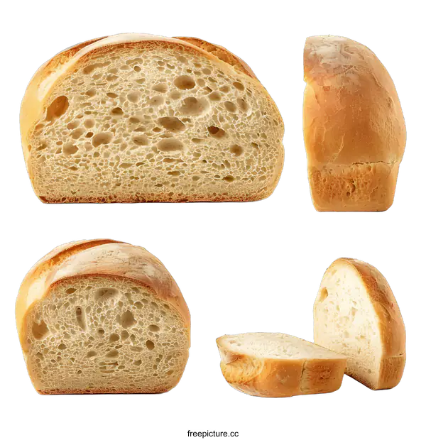 [Transparent Background PNG]Freshly Baked Loaf of White Bread Sliced in Half