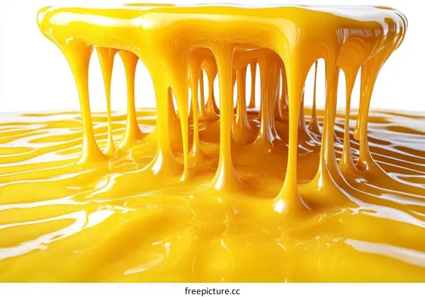 Yellow Liquid Flowing and Dripping Abstract Art