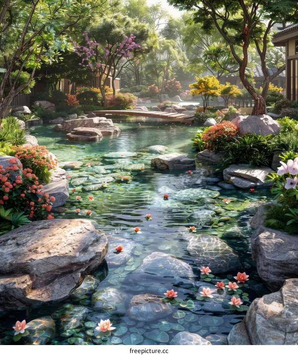 Japanese Garden with a Tranquil Pond