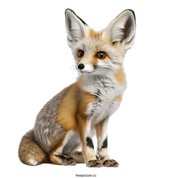 [Transparent Background PNG]Cute Fennec Fox Sitting on White Background