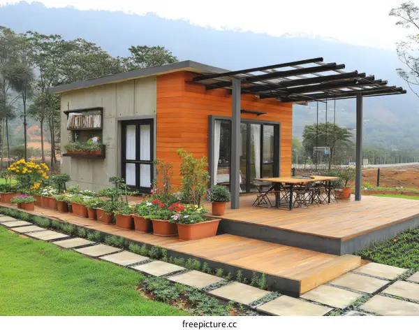 Modern Wooden Patio of a Country House