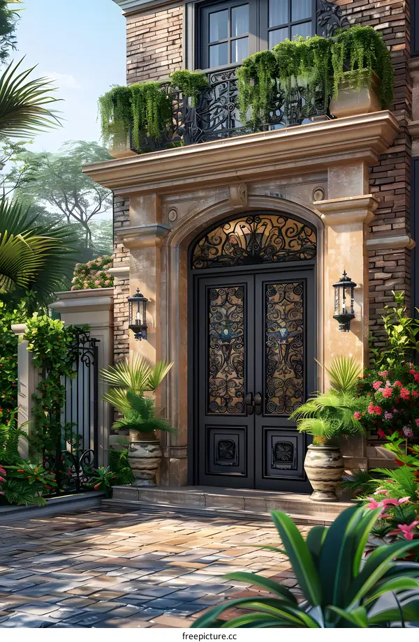 European style house exterior with beautiful door
