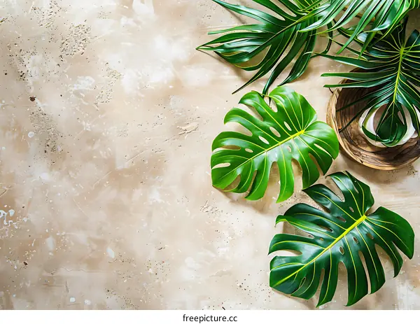 Tropical Leaves on a Brown Background