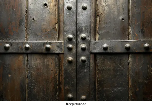 Weathered Wooden Door with Metal Reinforcements