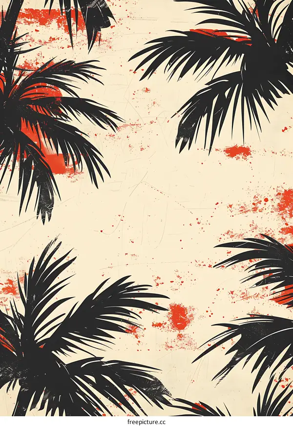 Vintage Palm Tree Silhouette With Red Splatter