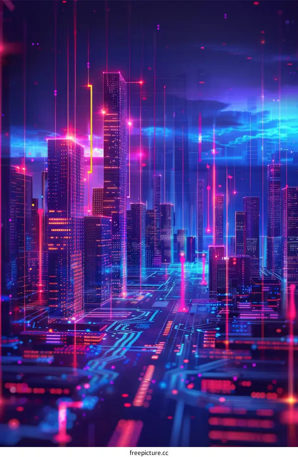 A Cyberpunk City Illustration with Neon Lights