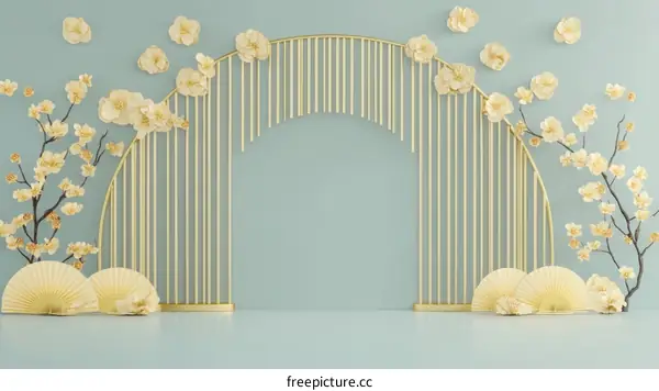 Elegant Gold and Cream Floral Archway Backdrop