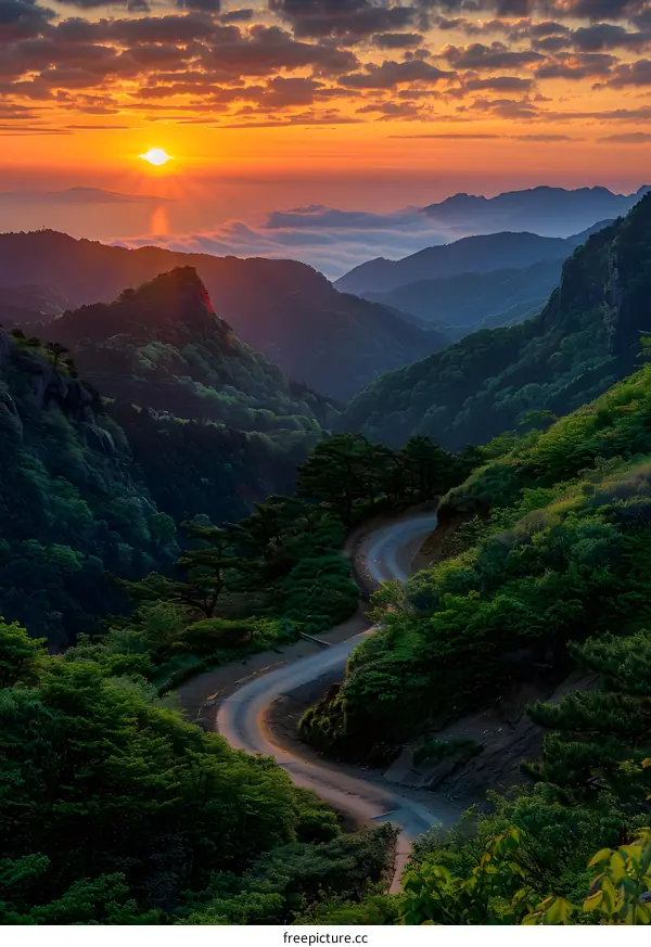 Winding Mountain Road at Sunrise