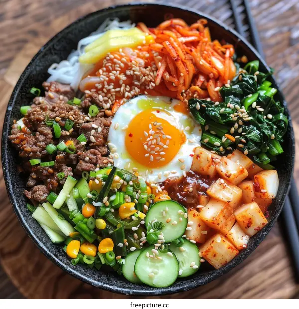 Korean Bibimbap with Vegetables and Beef