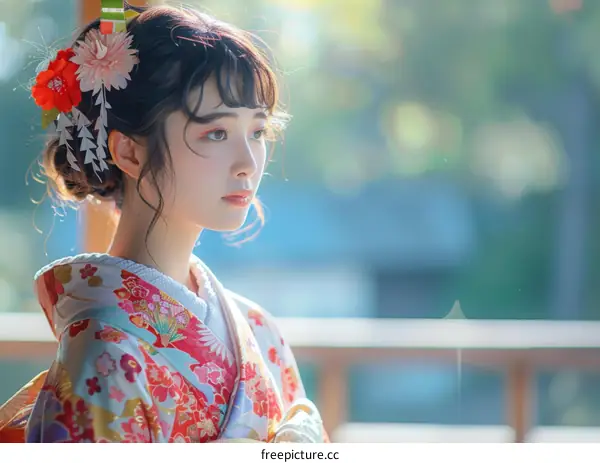 Japanese Girl in Traditional Kimono