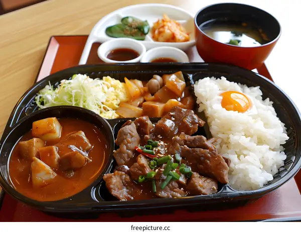 Japanese Food Bento Box With Beef Curry Rice