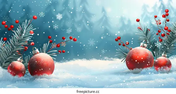Red Christmas Baubles and Winter Berries