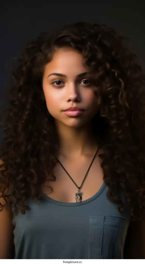 portrait of a young woman with curly hair