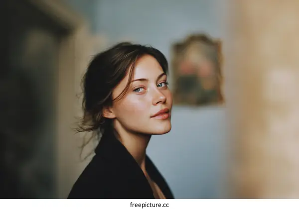 Close-up Portrait of a Woman in a Museum